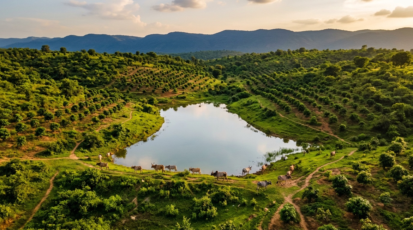 The hills with a lake, becoming a forest