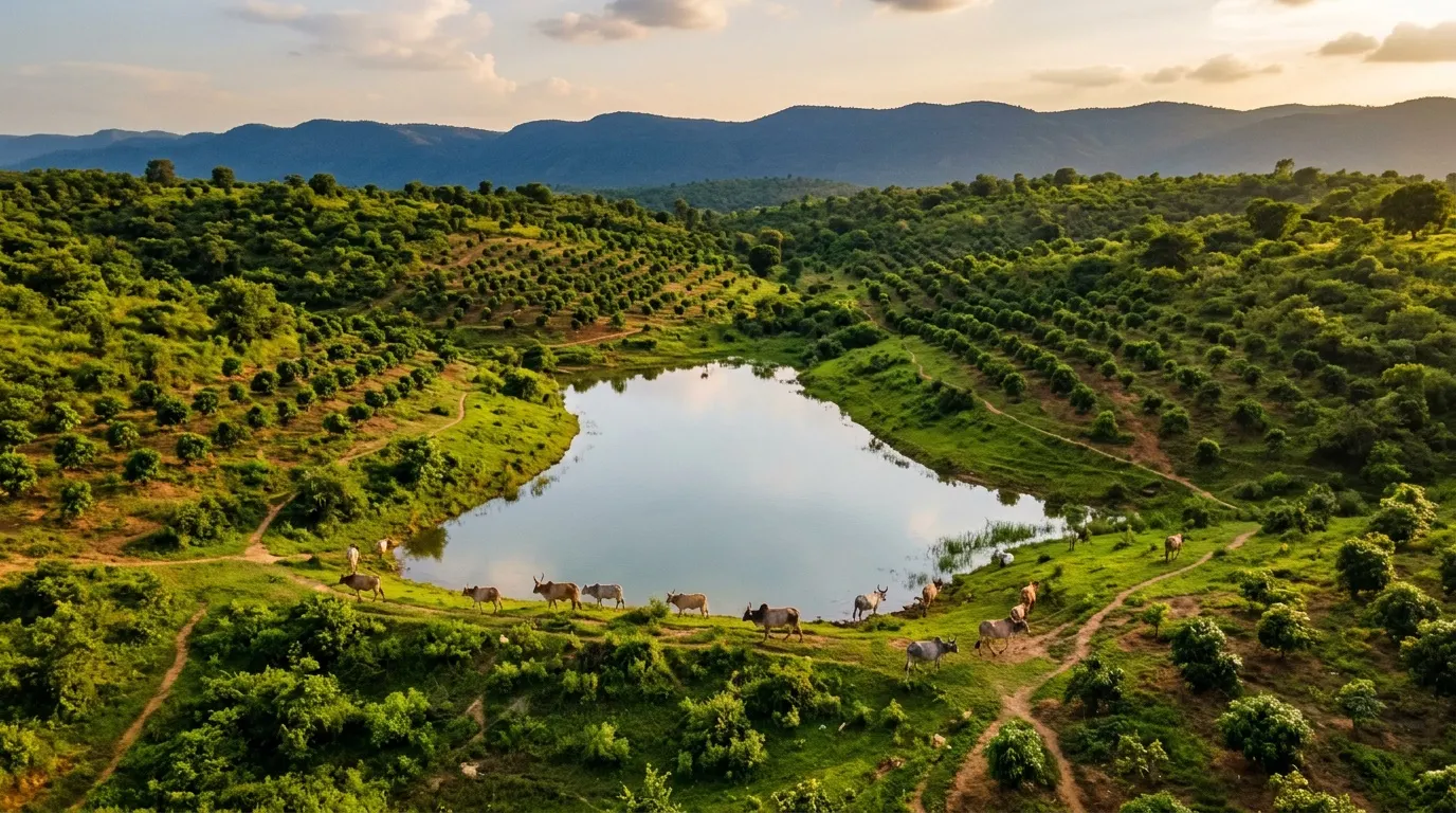 The hills with a lake, becoming a forest