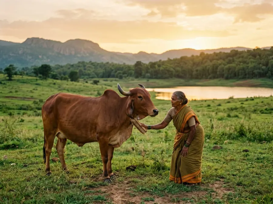 A mother nursing her calf