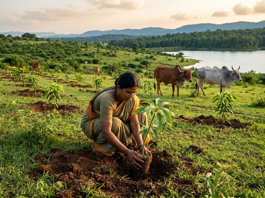 Planting trees on the hillside