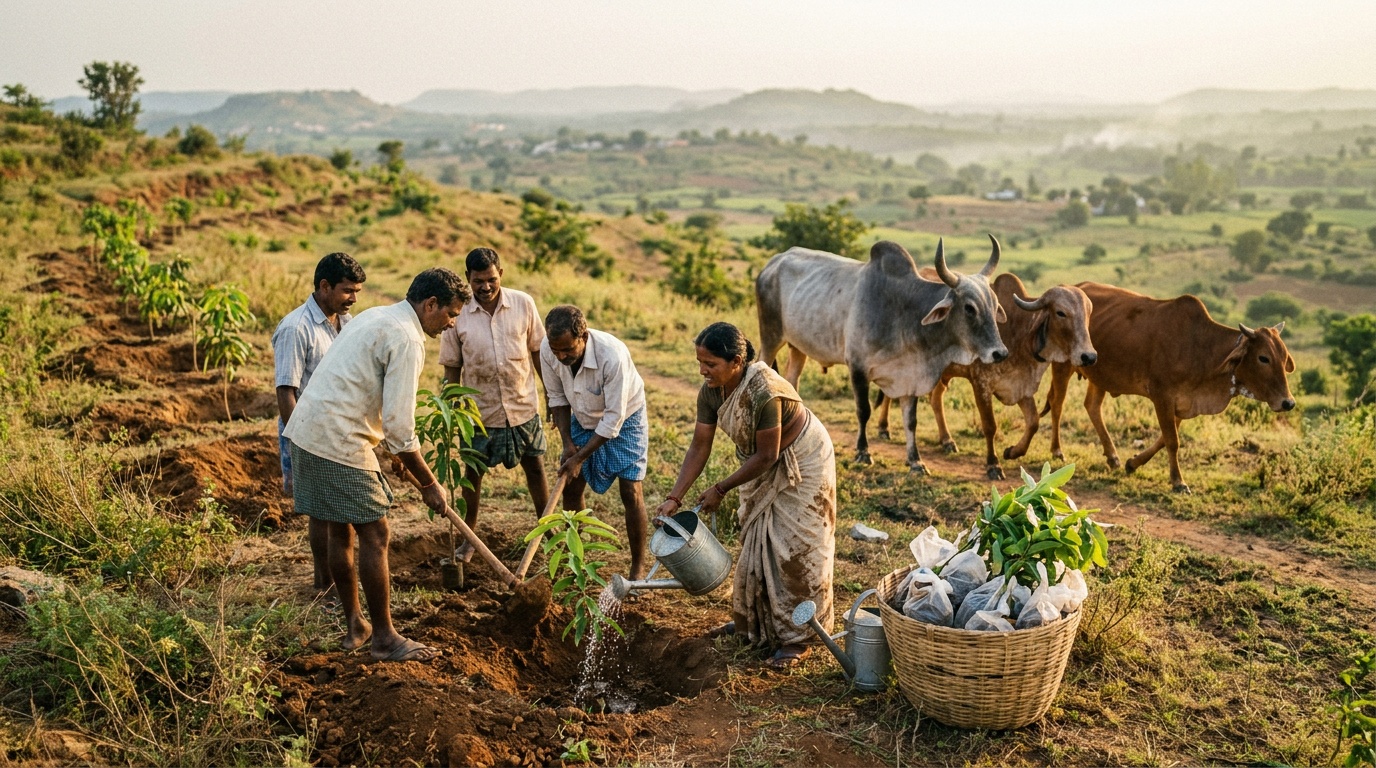 Planting trees on the hillside